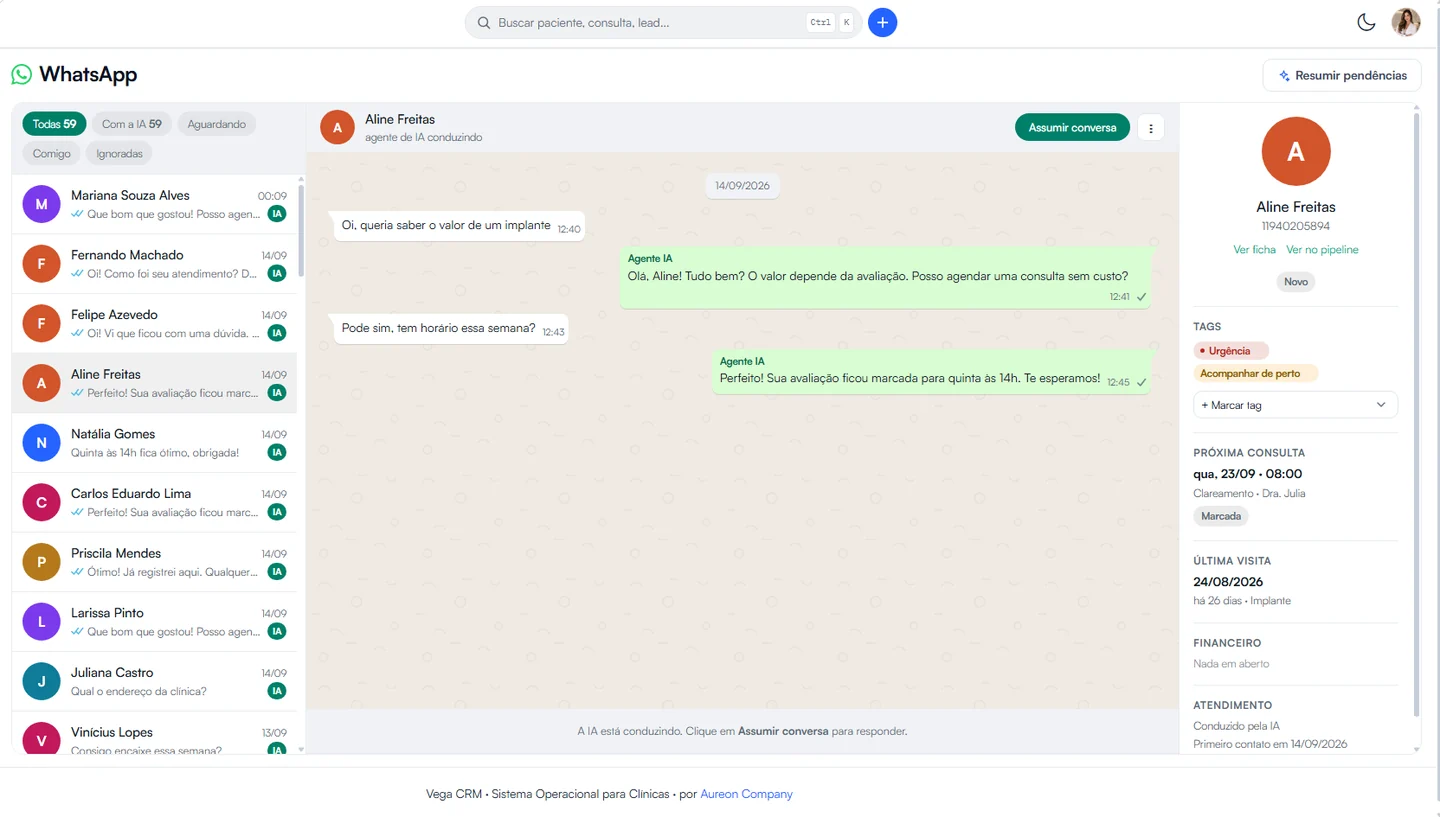 Caixa de entrada do WhatsApp com o agente de IA conduzindo a conversa